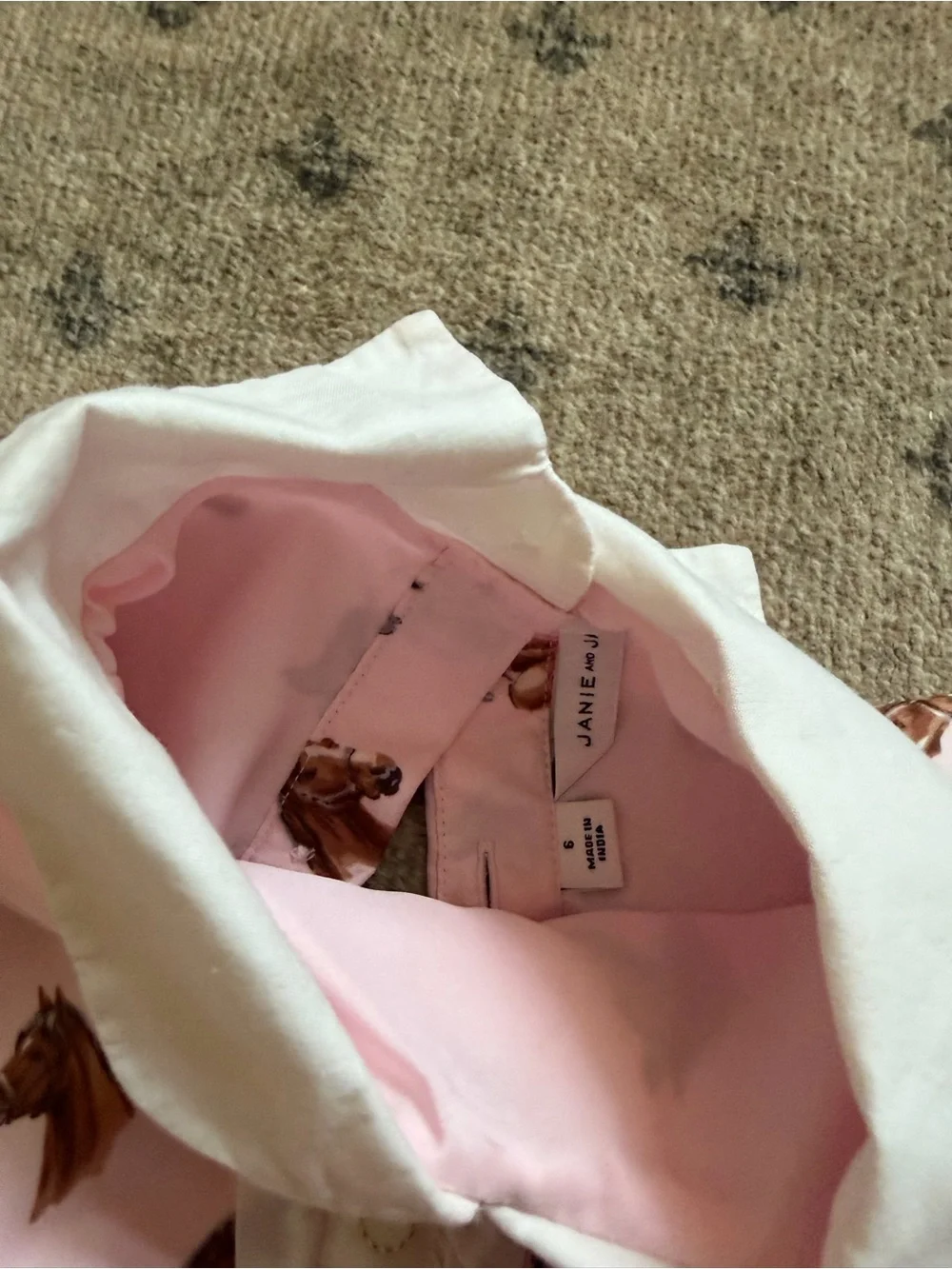 Janie & Jack | Girls Pink Horse Print Dress with Peter Pan Collar